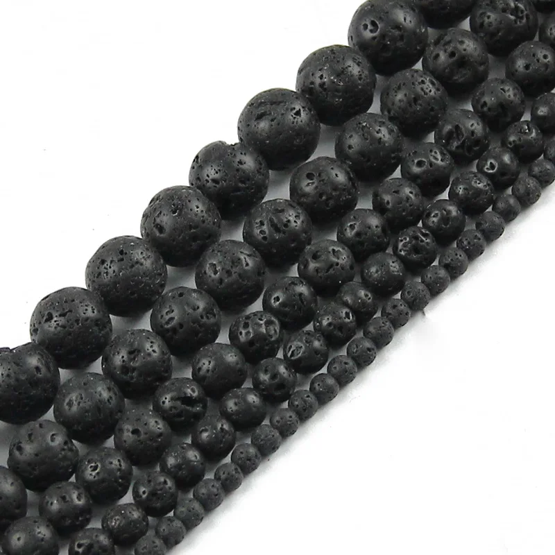 Черный камень из натуральной лавы JHNBY круглые бусины с вулканической скалой