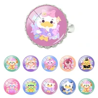 disney colorful art winnie the pooh cartoon glass image dome star dew convex crown rings creative gifts fashion jewelry fsd178
