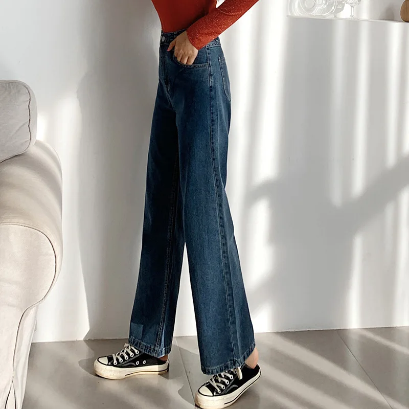 Повседневные винтажные джинсы #3158 женские с высокой талией и широкими штанинами