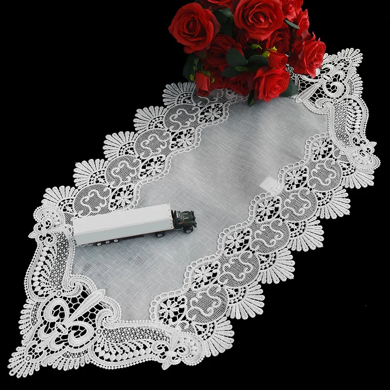 Белая Полиэстеровая ткань вышитая настольная дорожка Цветочный стиль мягкая