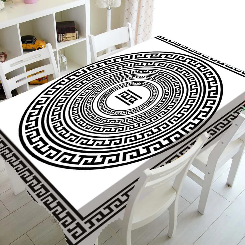 

NEW Black White Greek Key Tablecloth Table Cloth for Birthday Party Decor Elegant Meander Border Rectangle Square Tablecover