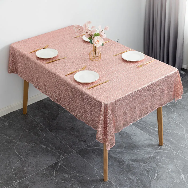 

10PCS Sequin Tablecloths Square Decor Sparkling Table Covers Hotel Wedding Banquet Round Table Cloth Pink Gold Red