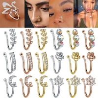 zs 1piece goth snake shape fake piercing nose ring multiple gold clip nose ring geometric non piercing star leaves nose clip