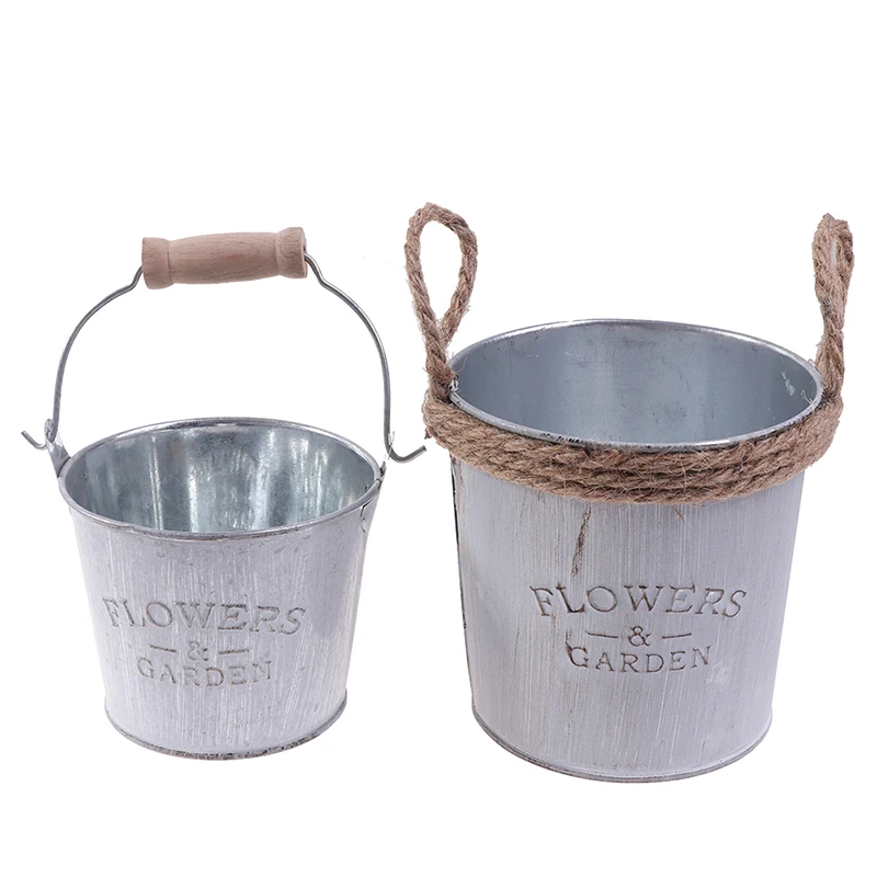 

Pastoral Style Ornaments Craft Vase Desktop Garden Flower Bucket Iron Countryside Vintage Decoration Craft for Home Room Office