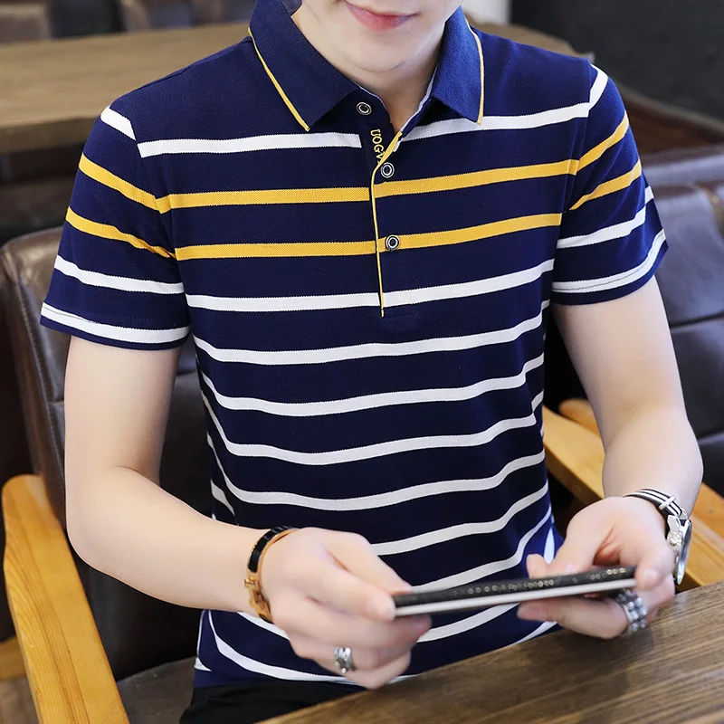 Рубашка поло мужская с коротким рукавом хлопок дышащая модная в деловом стиле