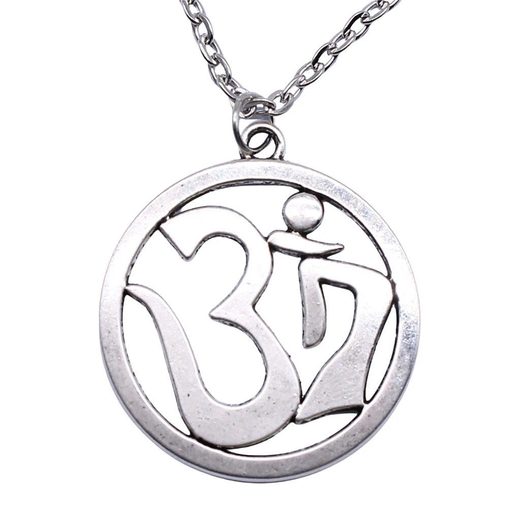 Модные подвески в античном стиле серебряного цвета 32x36 мм с круглым символом Ом