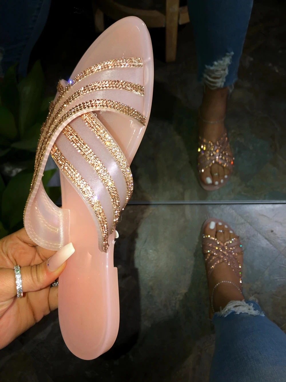 2020 прозрачные тапочки модные шлепанцы с кристаллами женские летние сандалии на