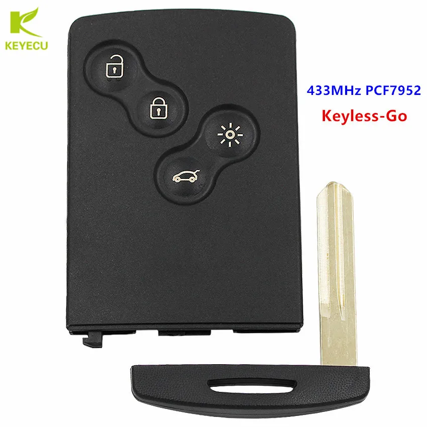 Смарт ключ KEYECU с дистанционным управлением 4 кнопки 433 МГц чип PCF7952 для Renault Koleos 2009