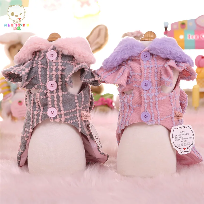 Роскошная шерстяная куртка для собак зимнее теплое платье принцессы с бантом