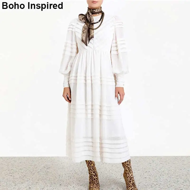 Богемный Вдохновленный белый Флокированный горошек длинное платье для женщин 2019