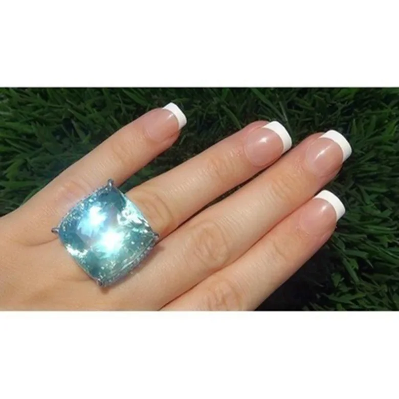 Buyee 925 Серебряное модное кольцо для женщин Серебряный цвет голубой камень большой