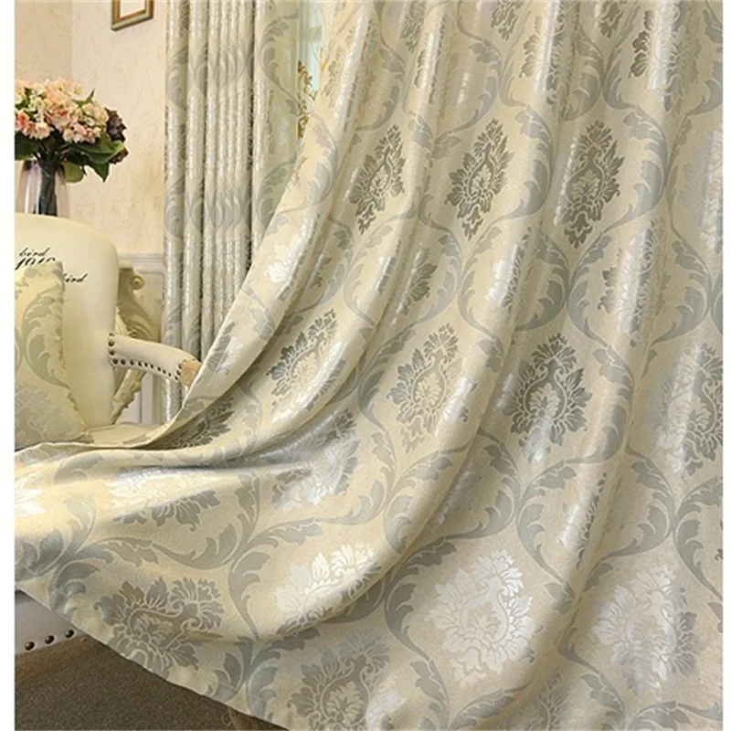 

European Luxury Jacquard Curtains for Living Room Beige Drapes Window Panel Fabric High Shading Curtain for Bedroom