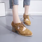 Женская обувь, летние сандалии на шнуровке, винтажные замшевые открытые туфли на каблуке, женские сандалии в стиле ретро, повседневная женская обувь