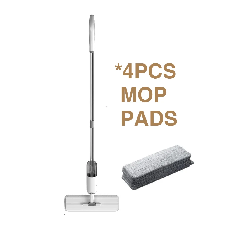 with 4pcs Mop Pads Вода спрей Швабра для пола 360 Вращающийся микрофибры отжим на плоской подошве распыления уборочная машина из ультратонкого волокна дома Кухня с изображением деревянного пола и чистящее средство - Цвет: with 4pcs Mop Pads