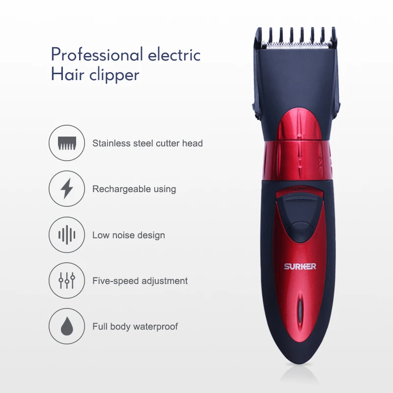 Машинка для стрижки волос мужская аккумуляторная водонепроницаемая с низким