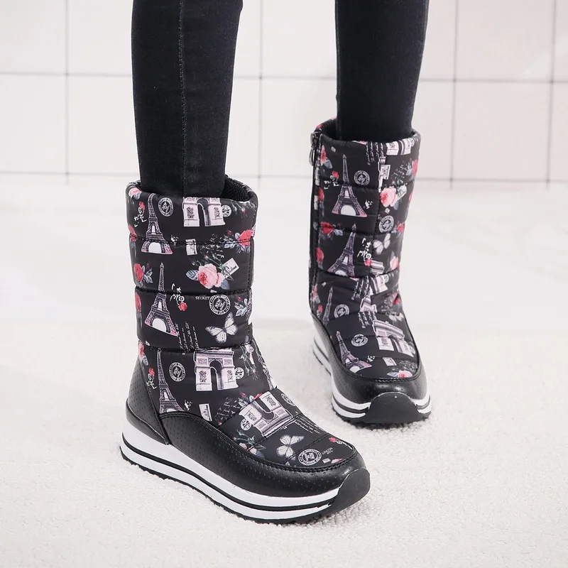 Зимние ботинки для русской зимы женские теплые зимние с круглым носком модная