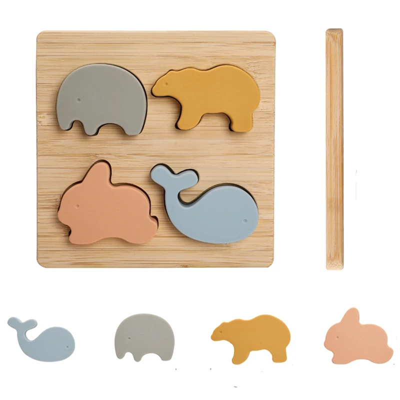 

Детская деревянная головоломка, силиконовый Прорезыватель для зубов в форме животных, без БФА, Монтессори, детские игры, безопасные игрушки...