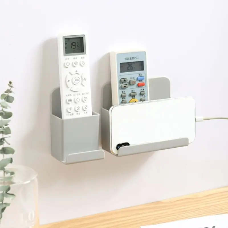 

Wall Mounted Phone Stand Storage Rack Smartphone Charging Remote Control Holder Home Organizer