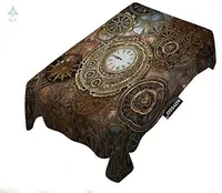 Clock And Gears Rectangle Tablecloth Rusty Steampunk Bronze Old Vintage Oblong Table Cover Polyester For Dining