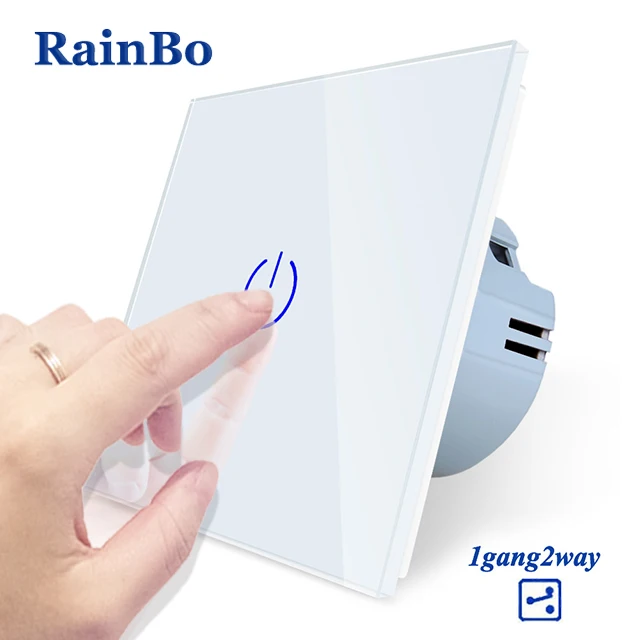 White Power Rainbo Фирменная Новинка Кристалл Стекло Панель стена ЕС Стандартный 110~ 250 В сенсорный выключатель Экран настенный выключатель света 1gang2way A1912CW/B - Цвет: White Power