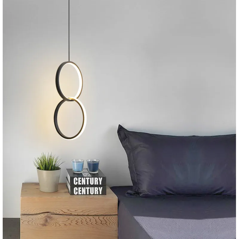 Lámpara colgante de anillo minimalista para sala de estar, luz LED creativa para mesita de noche, decoración del hogar, lámparas colgantes de cocina de línea larga