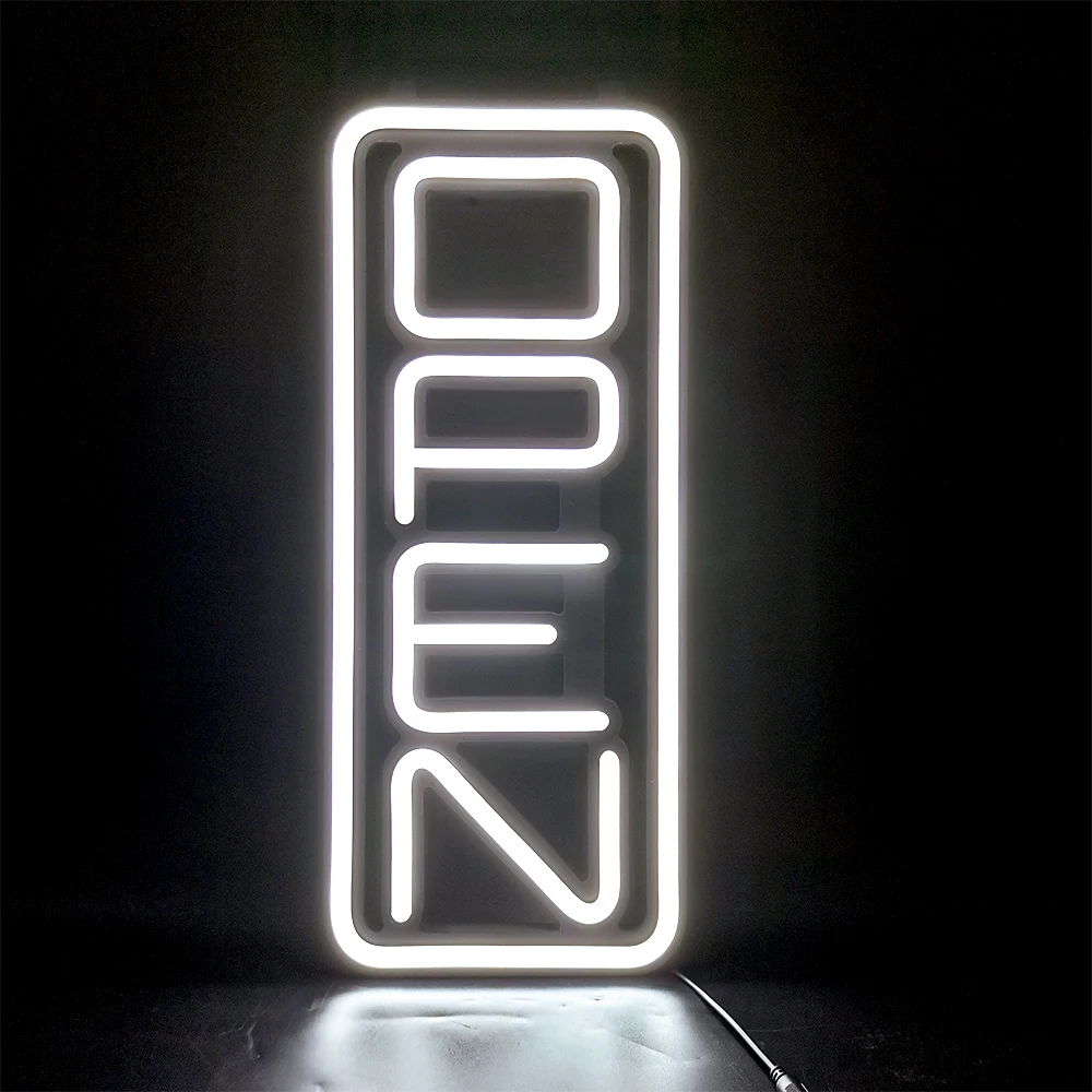 Wholesale Open Sign 8''x19'' Rectangle Shape White Color Neon OPEN Sign Business Lighting Steady light up with Worldwide adapter