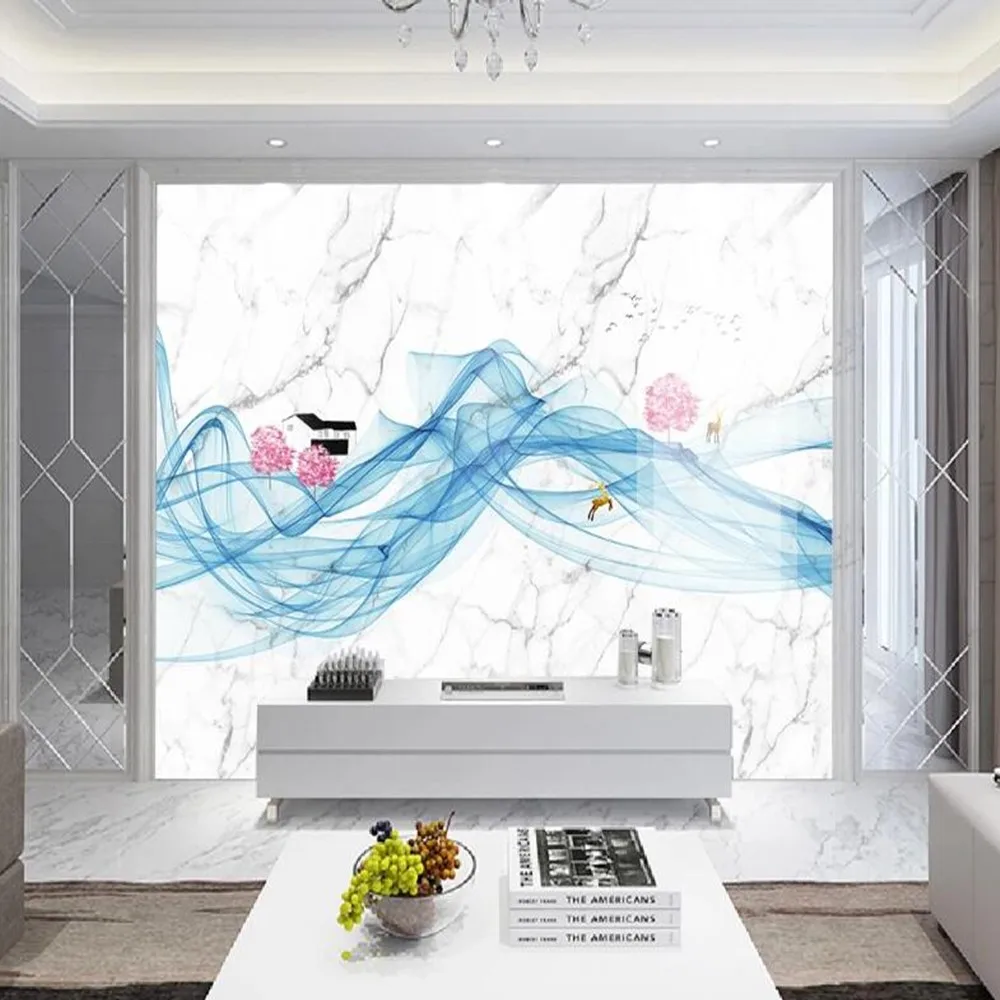 Милфи пользовательский 3D Современный Джаз белые абстрактные линии ТВ диван фон