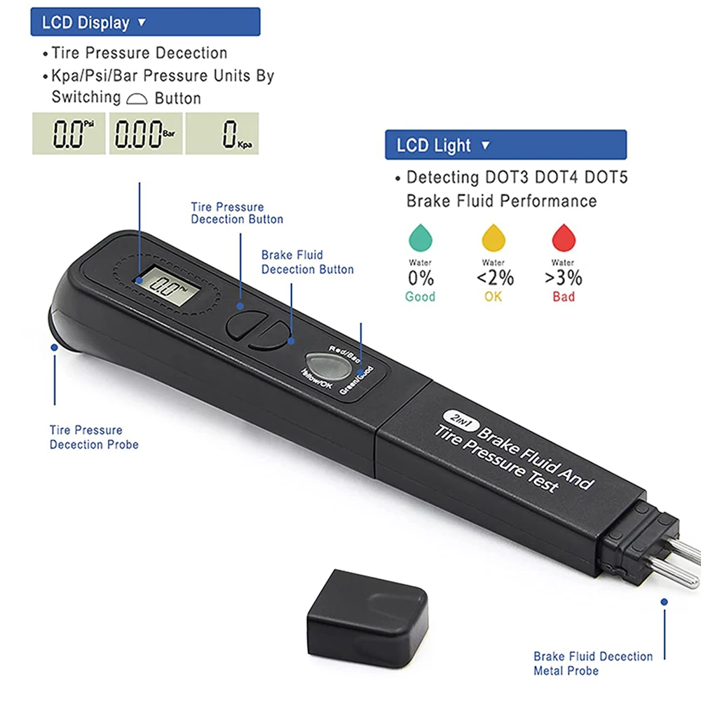 Тестер тормозной жидкости 2 в 1 тестер давления шинах цифровой инструмент для
