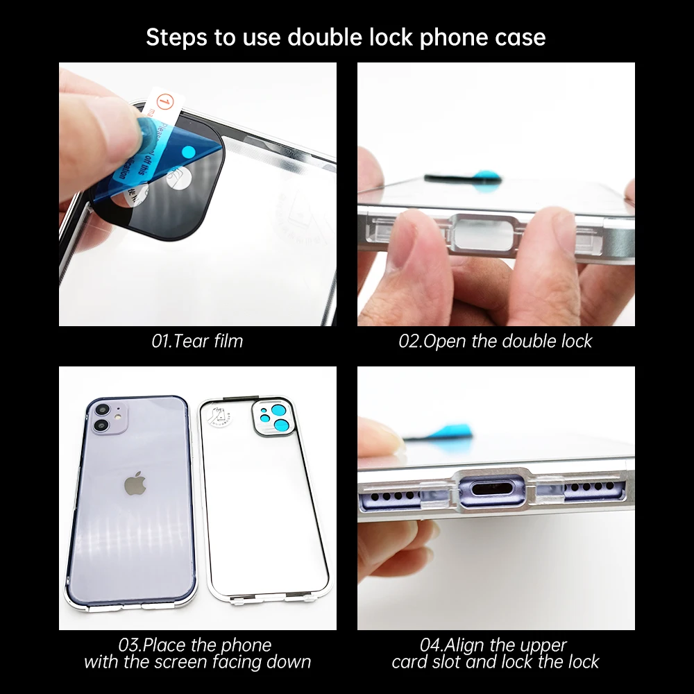 

Case for iPhone 12/ Pro Max/ Mini, 360 Degree Full Protection Tempered Glass Metal Bumper Cover with Lens Protector