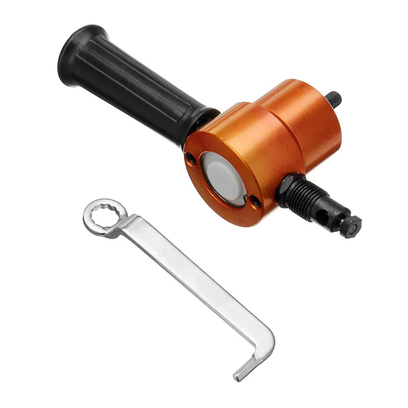 

Sheet Metal Nibbler Double Headed Metal Cutter Saw Drill Attachment 360 Degree Adjustable Cutting Tool with Positioning Bracket