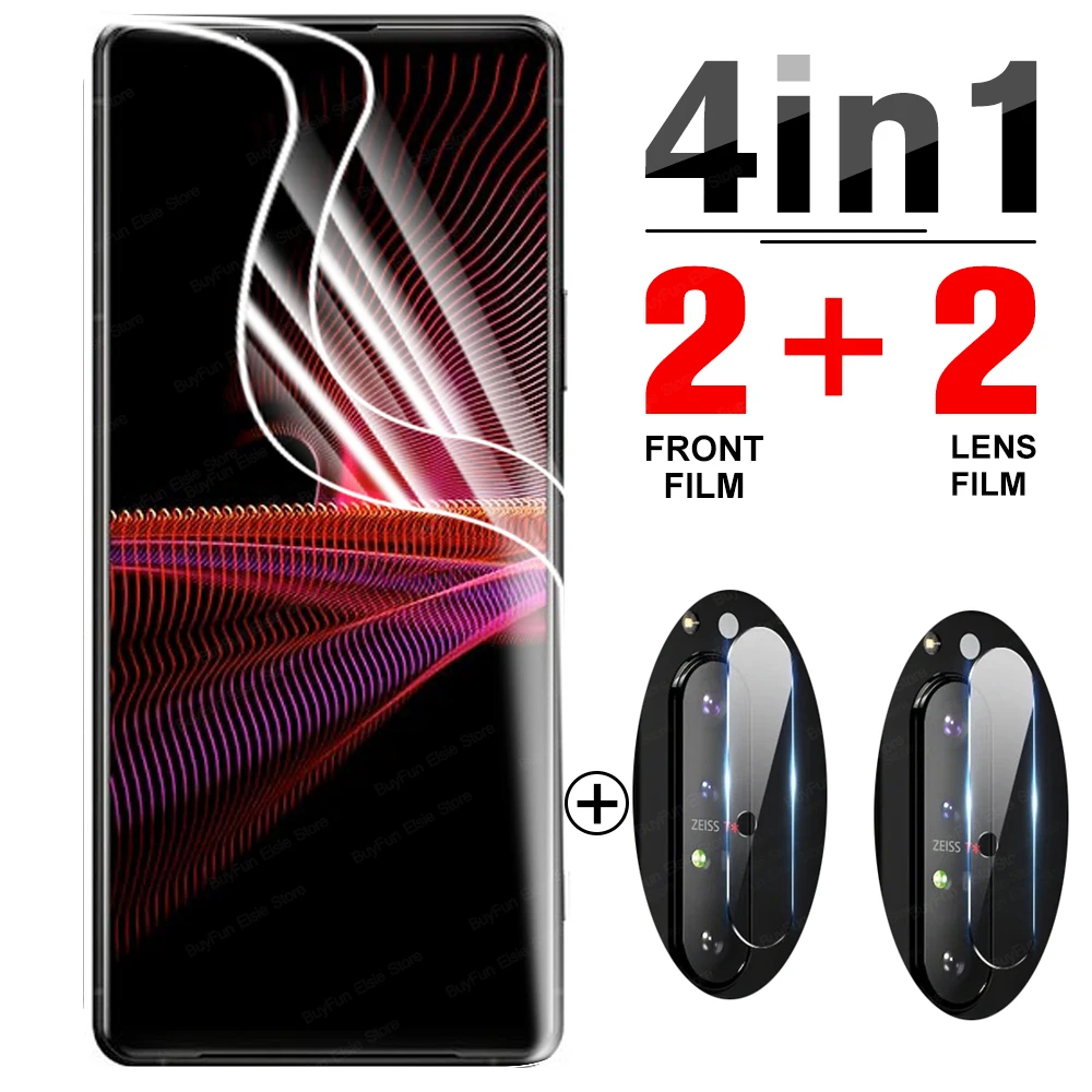 

Гидрогелевая пленка 4 в 1 для Sony Xperia 1 iii, мягкий чехол из ТПУ для Xperia 1, 5, 10, ii, iii, Защитная пленка для объектива камеры, не стекло