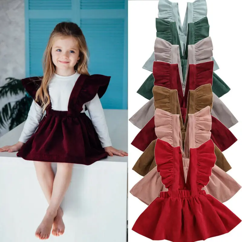 Детское вельветовое платье-пачка на бретельках с рукавами-фонариками для