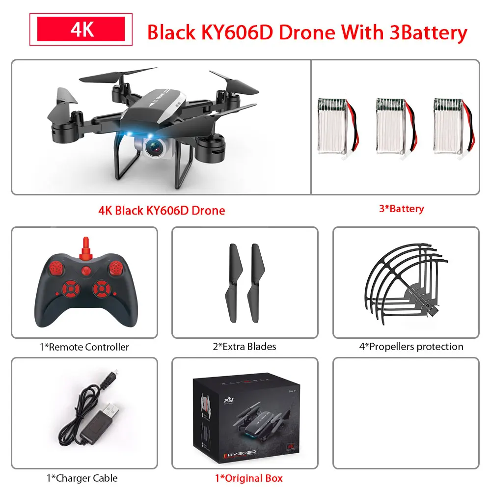 Black 4K 3B KY606D Дрон с FPV wifi 480P 1080P 4K HD Двойная камера или без камеры Квадрокоптер 20 минут время полета мини Дрон VS SG106 E58 Дрон - Цвет: Black 4K 3B