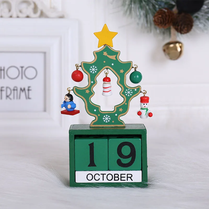 Рождественский календарь Украшение Рабочего Стола Деревянный Санта-Клаус