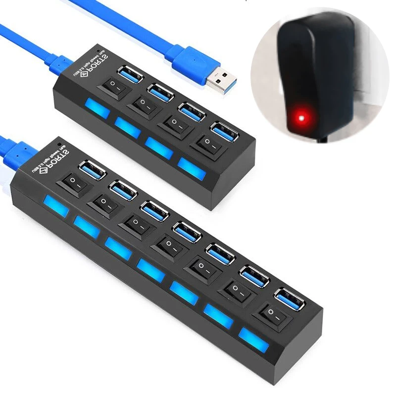 Мульти usb-хаб 3,0 USB разветвитель USB 3,0 концентратор адаптер портативный type C Hab 4 7 портов с переключателем ВКЛ/ВЫКЛ для ПК Компьютерные аксессуары