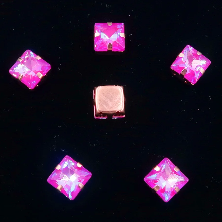 A25 Fuchsia AB Золото коготь настройки 50 шт./упак. с радужными или желейные АБ стекло с украшением в виде кристаллов 8mm квадратной формы пришить стразы кристаллы Аппликация «сделай сам» - Цвет: A25 Fuchsia AB