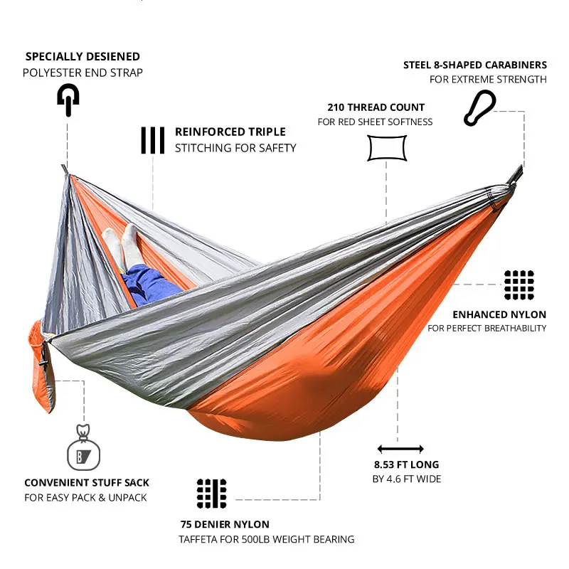 Походный гамак с парашютной кроватью красная кровать для кемпинга без карабинов.