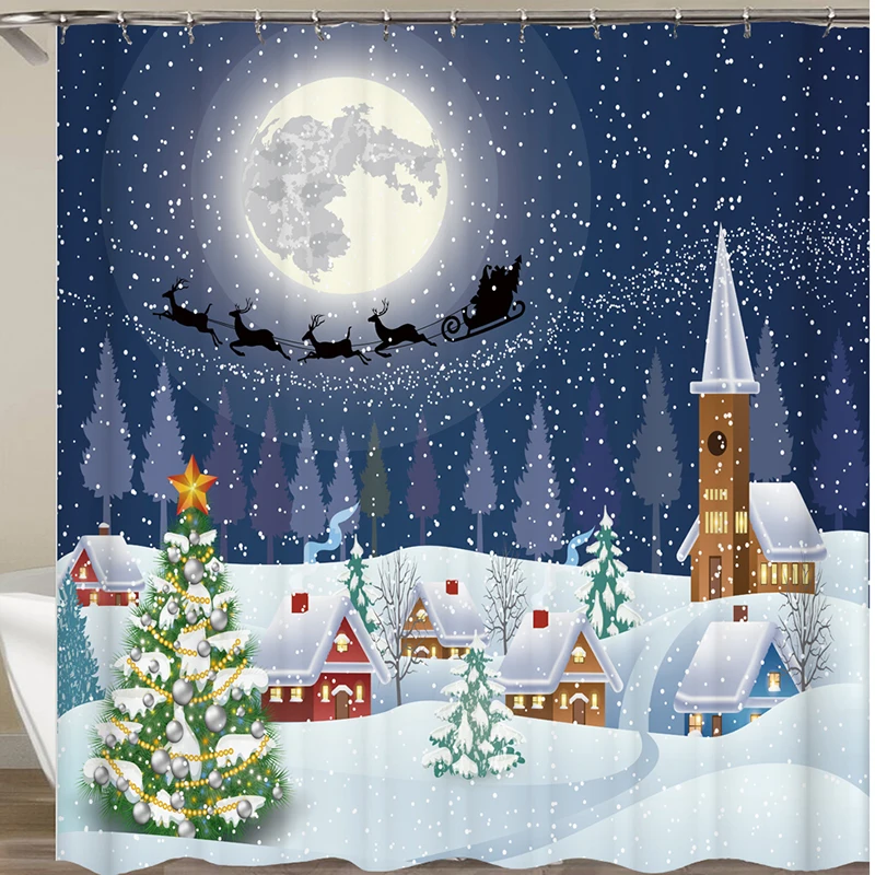 

Christmas shower curtain waterproof snow house home decor bathroom curtain shower