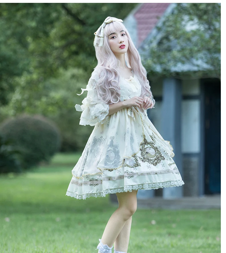 

Винтажное кружевное платье сладкой Лолиты, с бантом и рукавами-фонариками, с высокой талией, платье в викторианском стиле, кавайная девушка, Готическая Лолита, платья для Op Cos Loli