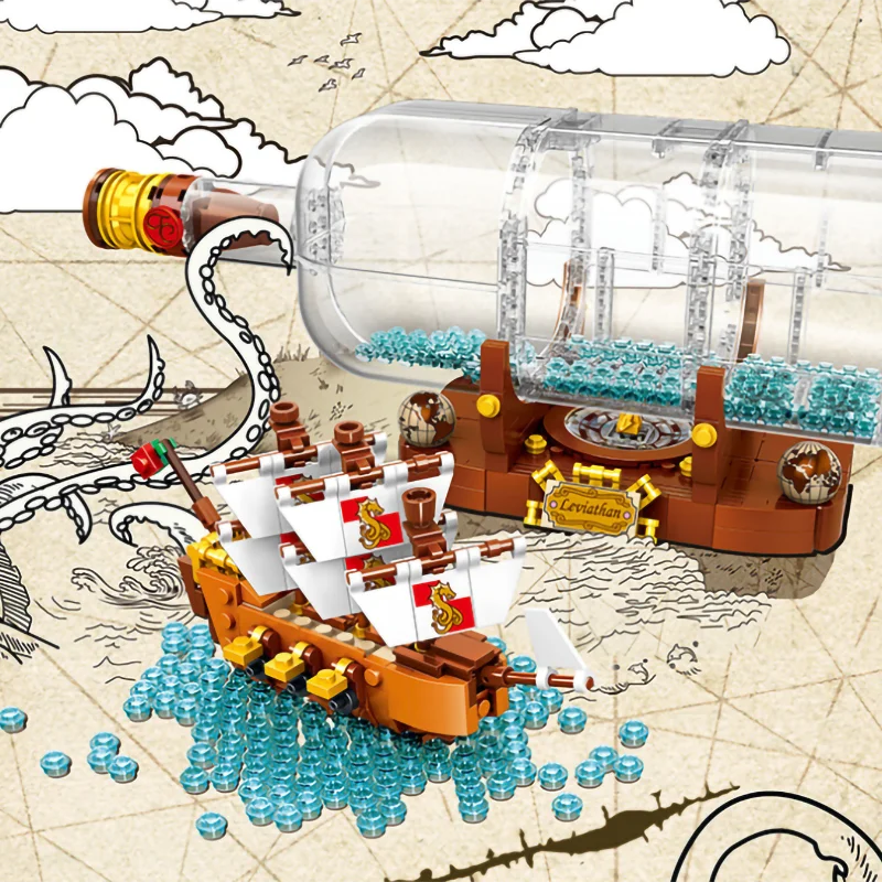 Конструктор MOC 21313 креативный корабль в бутылке игрушка сделай сам кирпичи для