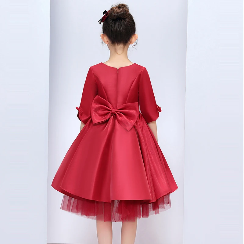 

Parent Child Prom Gowns CB156 O-Neck Long Sleeve Elegant Party Dresses Red Bow Vestido De Fiesta For Mother And Daughter 2020