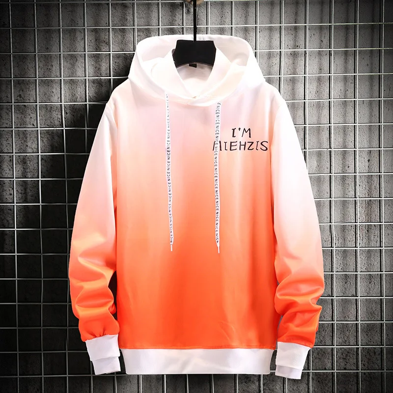 

Gradient long sleeve sweatshirt Men's tops Trendy Fashion Loose Pullover 2020 autumn new Youth Vitality Letter Print Slim Hoodie