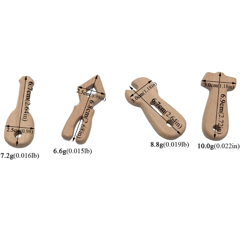 Juego de juguetes de madera para beb&eacute;, pulsera de haya para ni&ntilde;os, llave n&oacute;rdica creativa, forma de herramienta, juguetes para masticar la dentici&oacute;n, 1 Juego-5