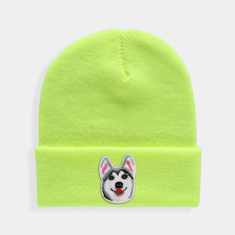 Huskies Hats Fashion Patches Sweet Beanie For Unisex Winter Brimless Stretchy Bonnet Solid Color Outdoor Cap Knitted Beanie