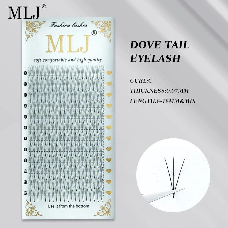 

MLJ Eyelashes Dove Tail Lashes Black Individual Grafting False Eyelash Soft Natural Extensions Professional Fish Tail Eyelashes