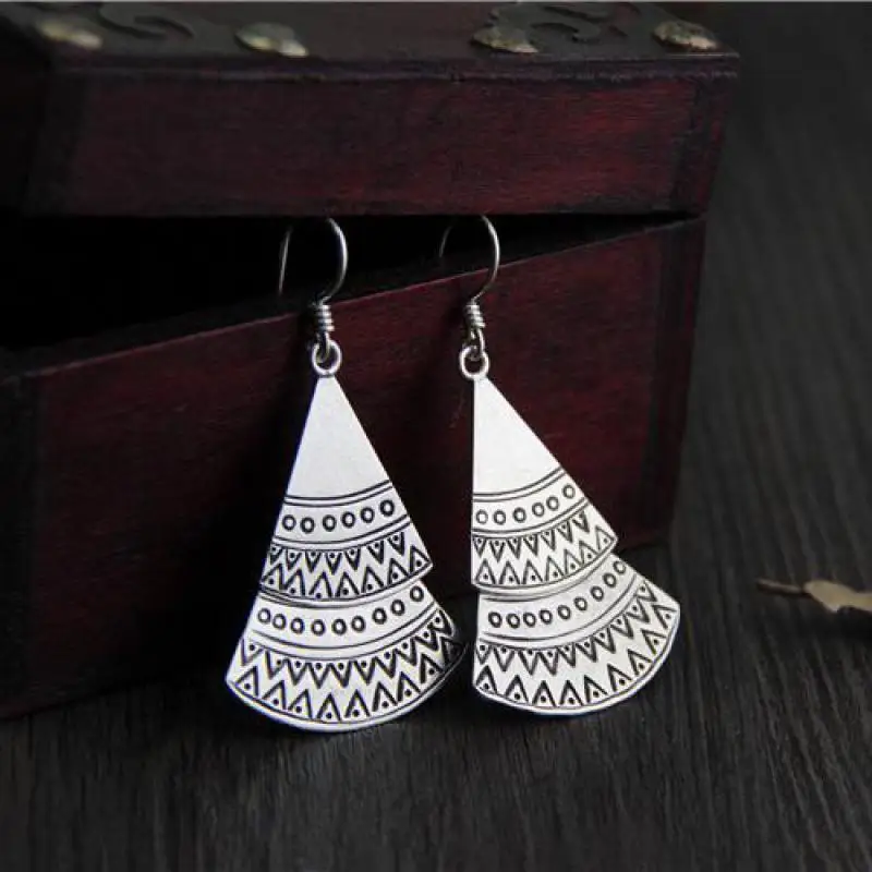 Женские двухслойные серьги ручной работы в богемном стиле из настоящего чистого