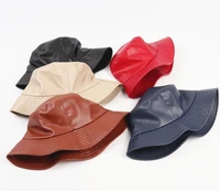 2022 unisex bucket hats spring new black pu leather fisherman hat mens basin hat women mothproof sun hat solid adult hats