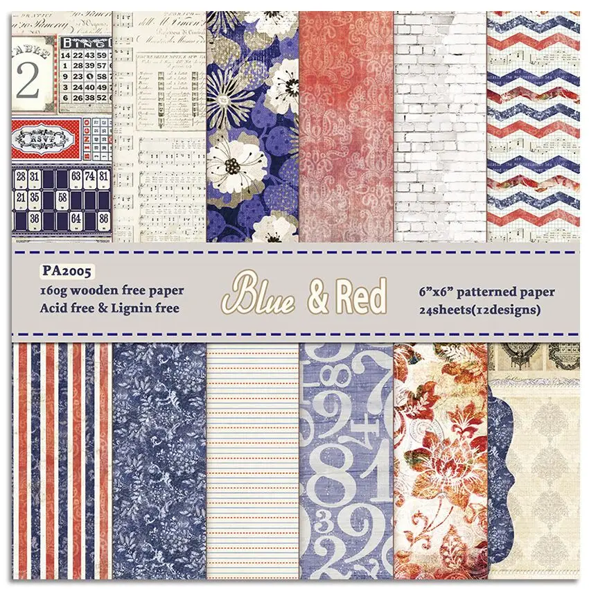Blue &amp red Scrapbooking paper pack of 24 sheets handmade craft Background pad | Дом и сад