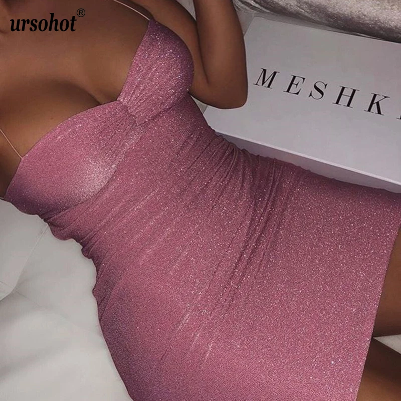 Ursohot женское платье с блестками летнее облегающее без рукавов открытой спиной