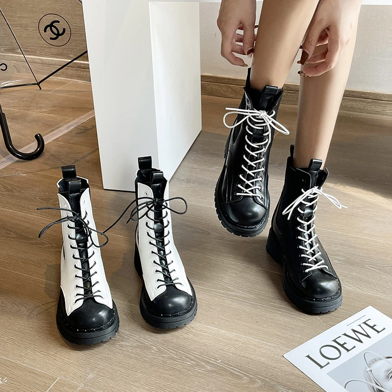 

Martin Boots Women 2021 New Autumn Retro Handsome Knight Boots Net Round Head Short Boots Side Zipper Thick Bottom Boots